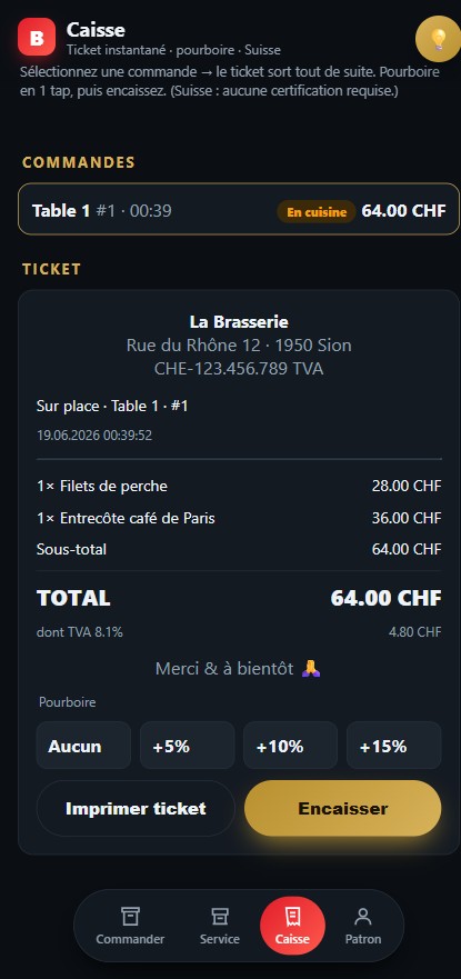Écran caisse et ticket suisse
